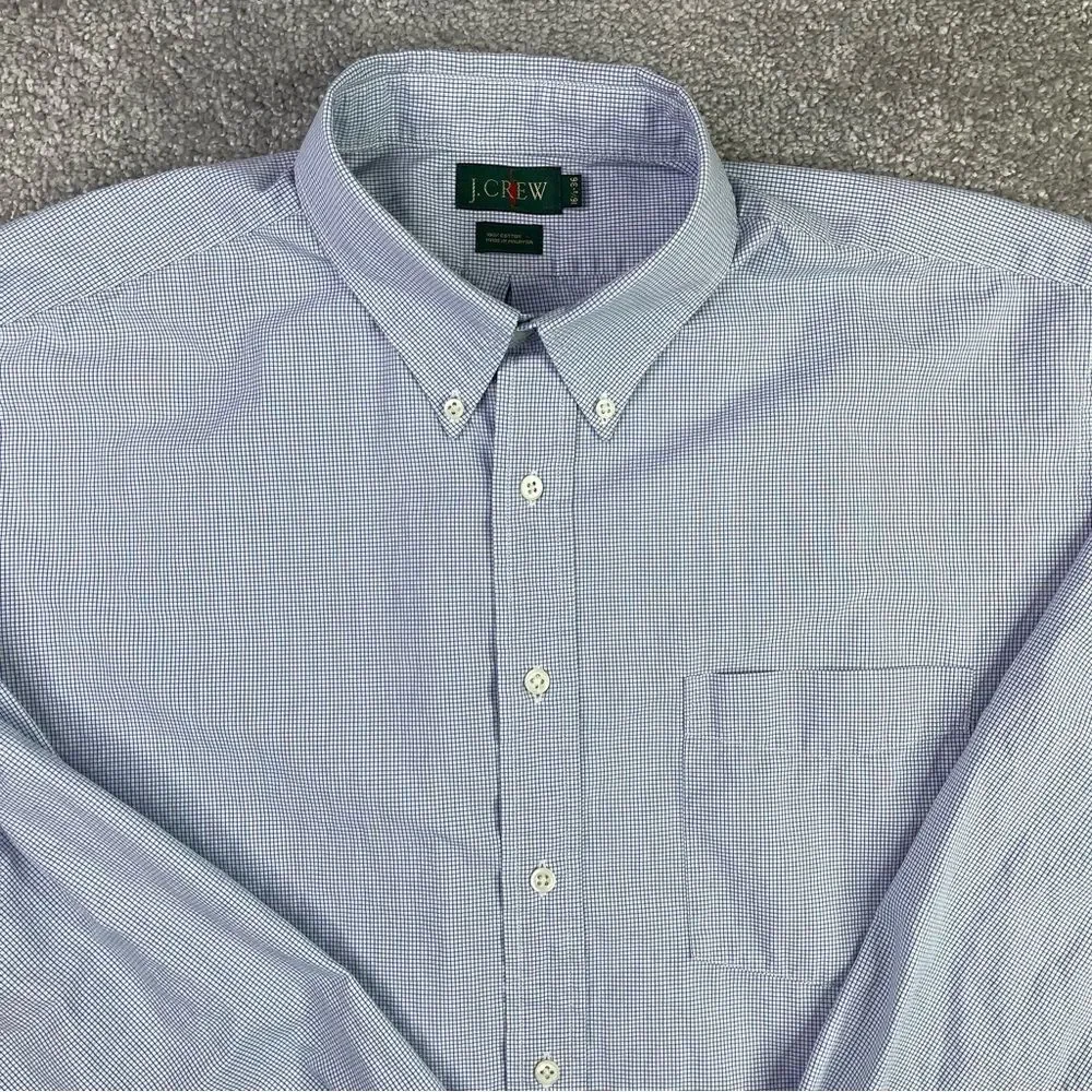 Vintage J.Crew Button Down Shirt Mens 16 1/2 Blue Micro Check Cotton Oxford ‘90s